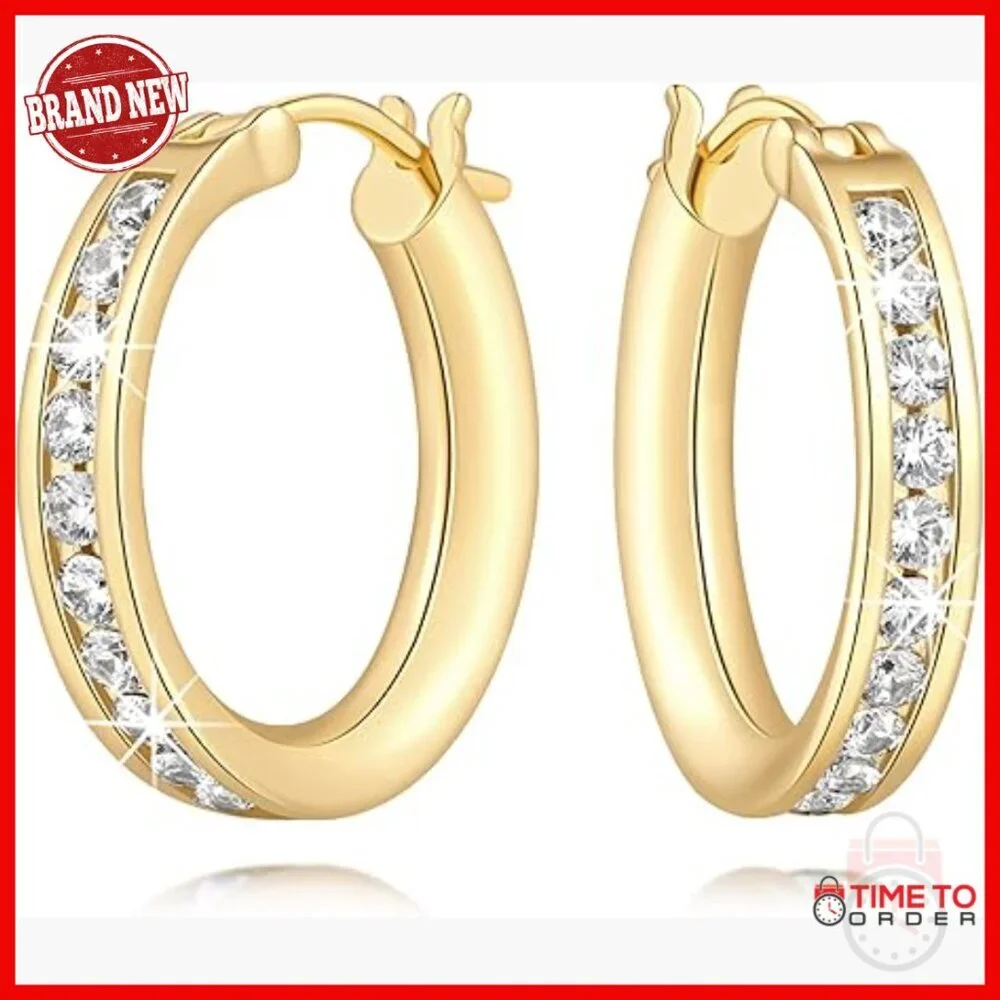 14K Gold Plated Huggie Hoop Earrings with Cubic Zirconia